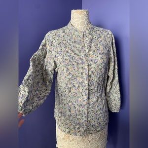 Pre-loved Solitaire Floral Boho Peasant Blouse Eyelet Size L Large